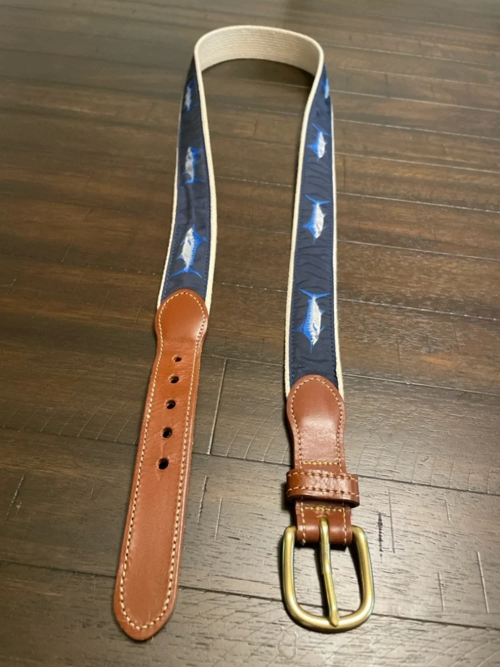 Men’s Canvas Leather Belt blue marlin
